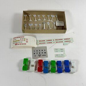 Vintage Railroad Accessories Lot 8 Mini Cars 16 Signs Decals Model Trains